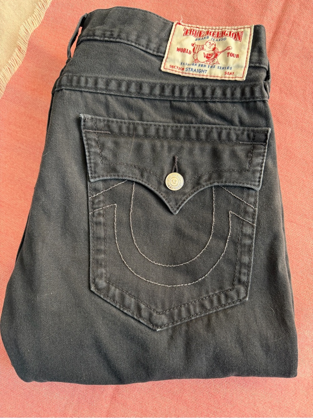 True Religion Black Back-Pocket Straight Jeans